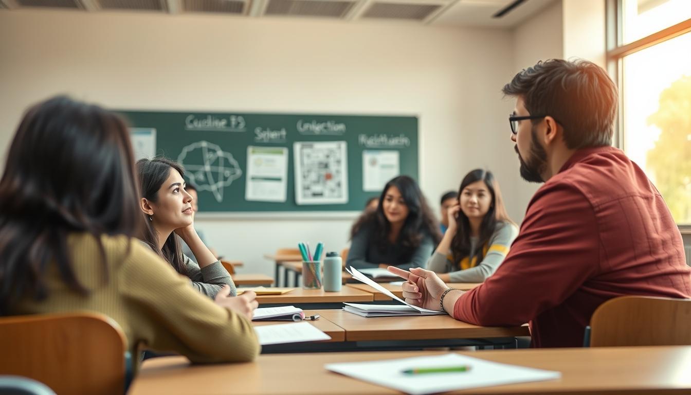 Students studying together in modern classroom